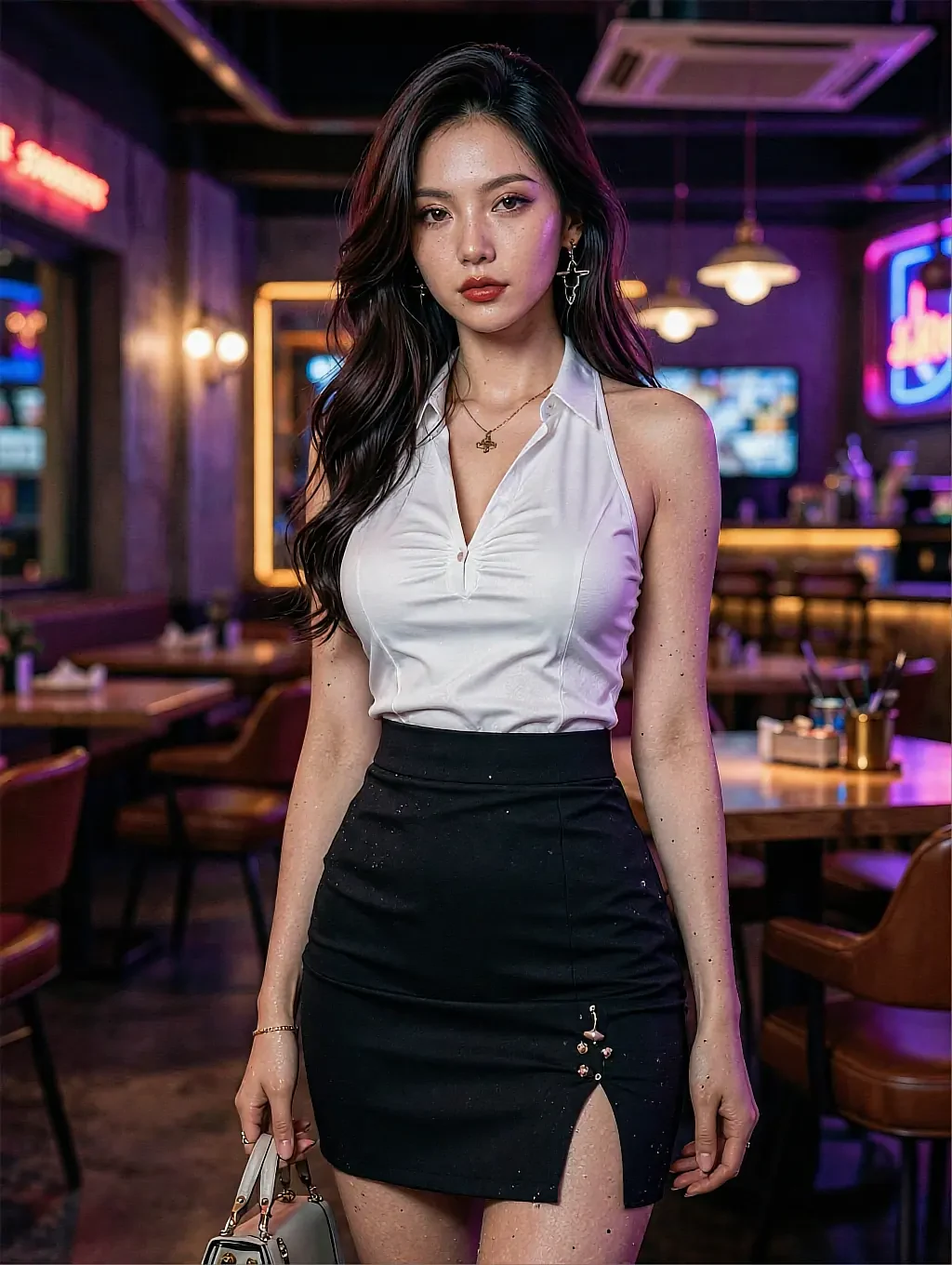 Fictional AI character on a rooftop just after sunset